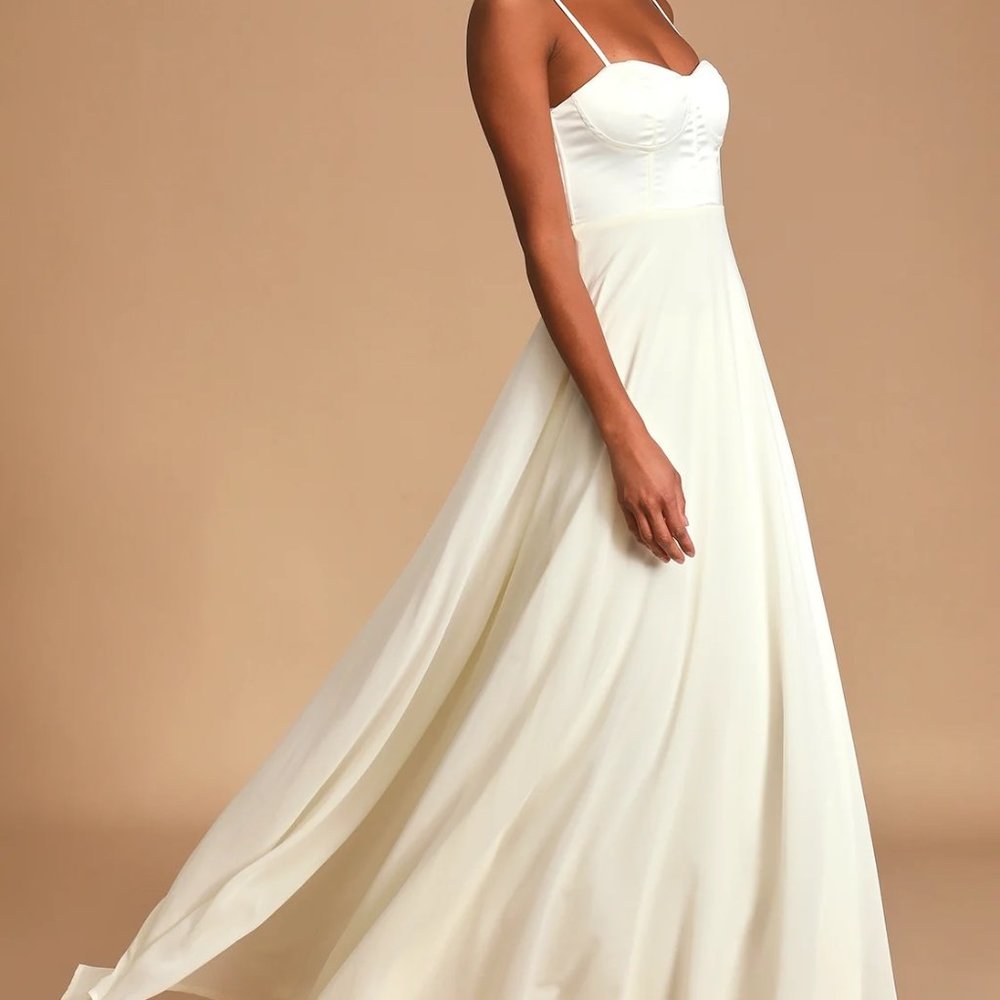 Lulu's Best Part Of Me Cream Satin Bustier Maxi Wedding Bridesmaid Dress